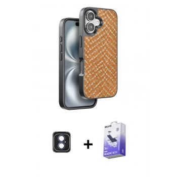 MARSİLYAN™- iPhone 16 Kılıf Vadi Özel Seri - Siyah Bilvis 5in1 5D Magic Hayalet Cam Ekran Koruyucu + PVD Metal Kamera Lens - MI