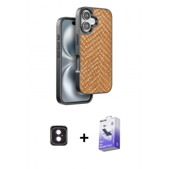 MARSİLYAN™- iPhone 16 Kılıf Vadi Özel Seri - Siyah Bilvis 5in1 5D Magic Hayalet Cam Ekran Koruyucu + PVD Metal Kamera Lens - PE