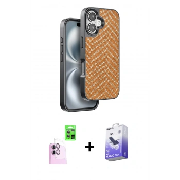 MARSİLYAN™- iPhone 16 Kılıf Vadi Özel Seri - Siyah Bilvis 5in1 5D Magic Hayalet Cam Ekran Koruyucu + Raze Metal Kamera Lens - PE