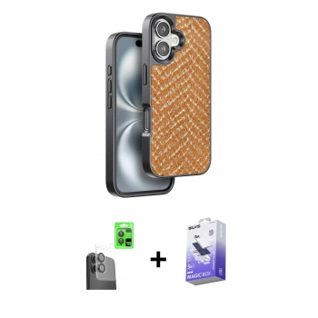 MARSİLYAN™- iPhone 16 Kılıf Vadi Özel Seri - Siyah Bilvis 5in1 5D Magic Hayalet Cam Ekran Koruyucu + Raze Metal Kamera Lens - SH