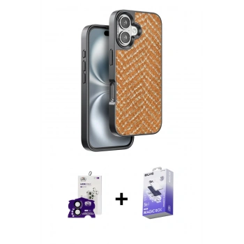 MARSİLYAN™- iPhone 16 Kılıf Vadi Özel Seri - Siyah Bilvis 5in1 5D Magic Hayalet Cam Ekran Koruyucu + Bilvis Titan Kamera Lens - SH