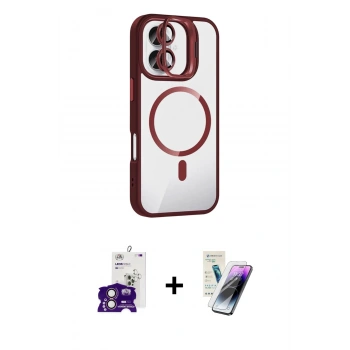MARSİLYAN™- iPhone 16 Kılıf Yadigar Asil Koleksiyonu - Şeffaf Pasifik Cam Ekran Koruyucu + Bilvis Titan Kamera Lens - PE
