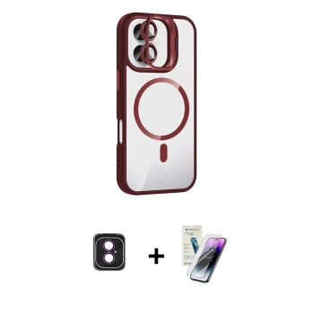 MARSİLYAN™- iPhone 16 Kılıf Yadigar Asil Koleksiyonu - Şeffaf Pasifik Cam Ekran Koruyucu + PVD Metal Kamera Lens - PE