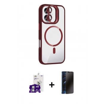 MARSİLYAN™- iPhone 16 Kılıf Yadigar Asil Koleksiyonu - Siyah 3D Antistatik Hayalet Cam Ekran Koruyucu + Bilvis Titan Kamera Lens - GS