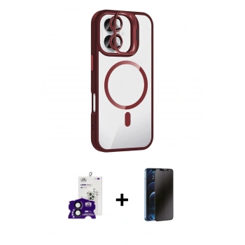 MARSİLYAN™- iPhone 16 Kılıf Yadigar Asil Koleksiyonu - Siyah 3D Antistatik Hayalet Cam Ekran Koruyucu + Bilvis Titan Kamera Lens - SH