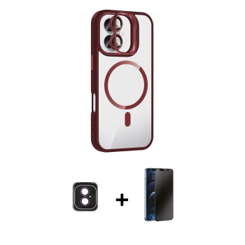 MARSİLYAN™- iPhone 16 Kılıf Yadigar Asil Koleksiyonu - Siyah 3D Antistatik Hayalet Cam Ekran Koruyucu + PVD Metal Kamera Lens - PE
