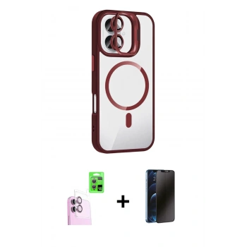 MARSİLYAN™- iPhone 16 Kılıf Yadigar Asil Koleksiyonu - Siyah 3D Antistatik Hayalet Cam Ekran Koruyucu + Raze Metal Kamera Lens - PE