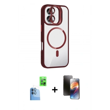 MARSİLYAN™- iPhone 16 Kılıf Yadigar Asil Koleksiyonu - Siyah 3D Antistatik Mat Seramik Nano Ekran Koruyucu + Raze Metal Kamera Lens - LT