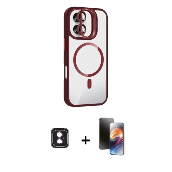 MARSİLYAN™- iPhone 16 Kılıf Yadigar Asil Koleksiyonu - Siyah 3D Antistatik Mat Seramik Nano Ekran Koruyucu + PVD Metal Kamera Lens - PE