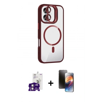MARSİLYAN™- iPhone 16 Kılıf Yadigar Asil Koleksiyonu - Siyah 3D Antistatik Mat Seramik Nano Ekran Koruyucu + Bilvis Titan Kamera Lens - PE