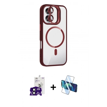 MARSİLYAN™- iPhone 16 Kılıf Yadigar Asil Koleksiyonu - Siyah 3D Antistatik Seramik Nano Ekran Koruyucu + Bilvis Titan Kamera Lens - SH