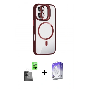MARSİLYAN™- iPhone 16 Kılıf Yadigar Asil Koleksiyonu - Siyah Bilvis 5in1 3D Magic Cam Ekran Koruyucu + Raze Metal Kamera Lens - SH