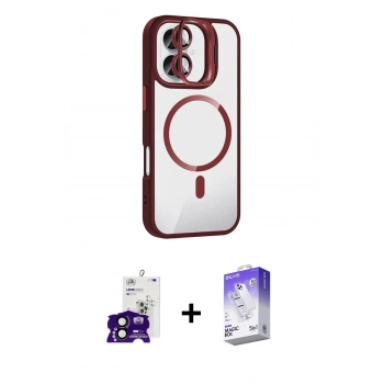 MARSİLYAN™- iPhone 16 Kılıf Yadigar Asil Koleksiyonu - Siyah Bilvis 5in1 3D Magic Cam Ekran Koruyucu + Bilvis Titan Kamera Lens - SH