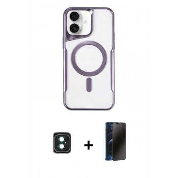 MARSİLYAN™- iPhone 16 Kılıf Yadigar Klasik Özel Seri - Siyah 3D Antistatik Hayalet Cam Ekran Koruyucu + PVD Metal Kamera Lens - YL