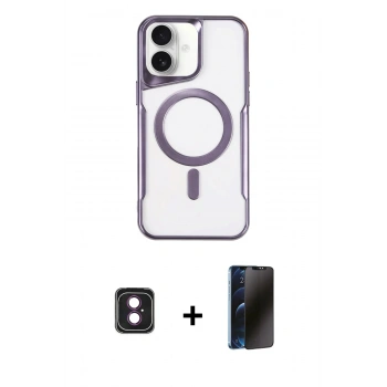 MARSİLYAN™- iPhone 16 Kılıf Yadigar Klasik Özel Seri - Siyah 3D Antistatik Hayalet Cam Ekran Koruyucu + PVD Metal Kamera Lens - PE