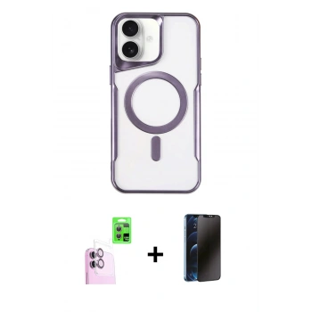 MARSİLYAN™- iPhone 16 Kılıf Yadigar Klasik Özel Seri - Siyah 3D Antistatik Hayalet Cam Ekran Koruyucu + Raze Metal Kamera Lens - PE