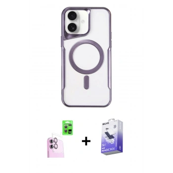 MARSİLYAN™- iPhone 16 Kılıf Yadigar Klasik Özel Seri - Siyah Bilvis 5in1 5D Magic Hayalet Cam Ekran Koruyucu + Raze Metal Kamera Lens - PE