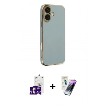 MARSİLYAN™- iPhone 16 Kılıf Yankı Serisi - Şeffaf Pasifik Cam Ekran Koruyucu + Bilvis Titan Kamera Lens - PE