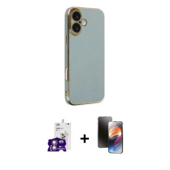 MARSİLYAN™- iPhone 16 Kılıf Yankı Serisi - Siyah 3D Antistatik Mat Seramik Nano Ekran Koruyucu + Bilvis Titan Kamera Lens - GS