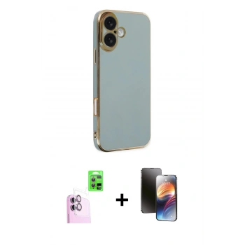 MARSİLYAN™- iPhone 16 Kılıf Yankı Serisi - Siyah 3D Antistatik Mat Seramik Nano Ekran Koruyucu + Raze Metal Kamera Lens - PE