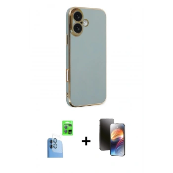 MARSİLYAN™- iPhone 16 Kılıf Yankı Serisi - Siyah 3D Antistatik Mat Seramik Nano Ekran Koruyucu + Raze Metal Kamera Lens - LT