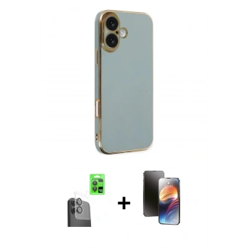 MARSİLYAN™- iPhone 16 Kılıf Yankı Serisi - Siyah 3D Antistatik Mat Seramik Nano Ekran Koruyucu + Raze Metal Kamera Lens - SH
