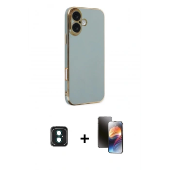MARSİLYAN™- iPhone 16 Kılıf Yankı Serisi - Siyah 3D Antistatik Mat Seramik Nano Ekran Koruyucu + PVD Metal Kamera Lens - YL