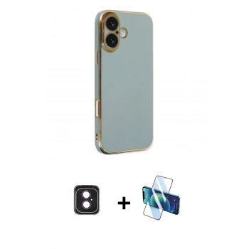MARSİLYAN™- iPhone 16 Kılıf Yankı Serisi - Siyah 3D Antistatik Seramik Nano Ekran Koruyucu + PVD Metal Kamera Lens - PE