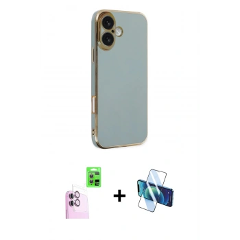 MARSİLYAN™- iPhone 16 Kılıf Yankı Serisi - Siyah 3D Antistatik Seramik Nano Ekran Koruyucu + Raze Metal Kamera Lens - PE