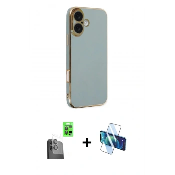 MARSİLYAN™- iPhone 16 Kılıf Yankı Serisi - Siyah 3D Antistatik Seramik Nano Ekran Koruyucu + Raze Metal Kamera Lens - SH