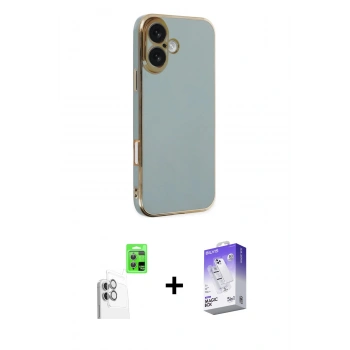 MARSİLYAN™- iPhone 16 Kılıf Yankı Serisi - Siyah Bilvis 5in1 3D Magic Cam Ekran Koruyucu + Raze Metal Kamera Lens - BZ