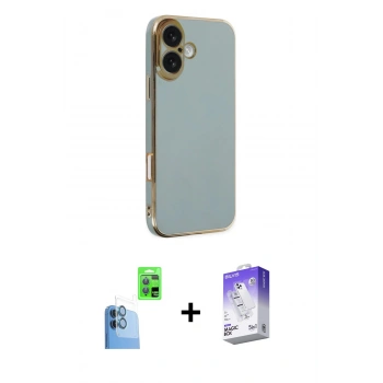 MARSİLYAN™- iPhone 16 Kılıf Yankı Serisi - Siyah Bilvis 5in1 3D Magic Cam Ekran Koruyucu + Raze Metal Kamera Lens - LT