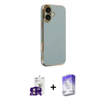 MARSİLYAN™- iPhone 16 Kılıf Yankı Serisi - Siyah Bilvis 5in1 3D Magic Cam Ekran Koruyucu + Bilvis Titan Kamera Lens - PE