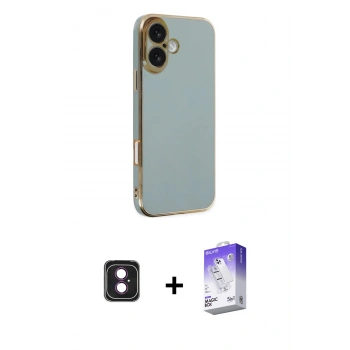 MARSİLYAN™- iPhone 16 Kılıf Yankı Serisi - Siyah Bilvis 5in1 3D Magic Cam Ekran Koruyucu + PVD Metal Kamera Lens - PE