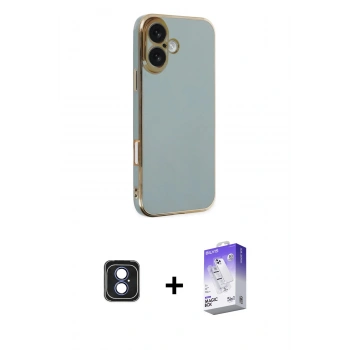 MARSİLYAN™- iPhone 16 Kılıf Yankı Serisi - Siyah Bilvis 5in1 3D Magic Cam Ekran Koruyucu + PVD Metal Kamera Lens - MI