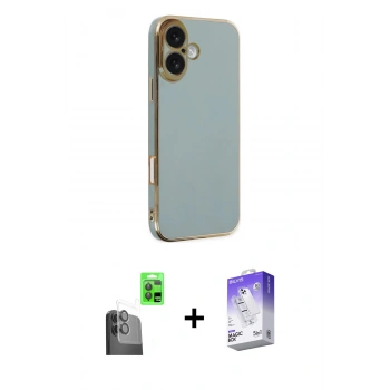 MARSİLYAN™- iPhone 16 Kılıf Yankı Serisi - Siyah Bilvis 5in1 3D Magic Cam Ekran Koruyucu + Raze Metal Kamera Lens - SH