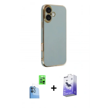 MARSİLYAN™- iPhone 16 Kılıf Yankı Serisi - Siyah Bilvis 5in1 5D Magic Hayalet Cam Ekran Koruyucu + Raze Metal Kamera Lens - LT