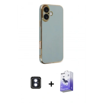 MARSİLYAN™- iPhone 16 Kılıf Yankı Serisi - Siyah Bilvis 5in1 5D Magic Hayalet Cam Ekran Koruyucu + PVD Metal Kamera Lens - MI