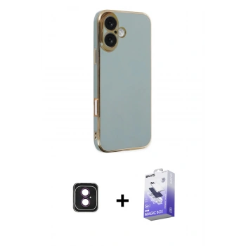 MARSİLYAN™- iPhone 16 Kılıf Yankı Serisi - Siyah Bilvis 5in1 5D Magic Hayalet Cam Ekran Koruyucu + PVD Metal Kamera Lens - PE