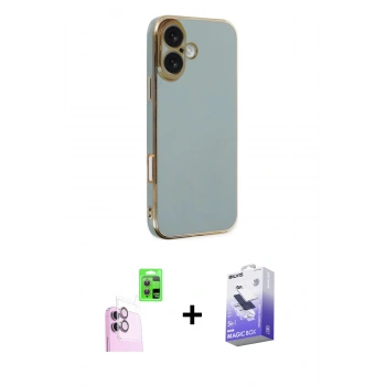 MARSİLYAN™- iPhone 16 Kılıf Yankı Serisi - Siyah Bilvis 5in1 5D Magic Hayalet Cam Ekran Koruyucu + Raze Metal Kamera Lens - PE