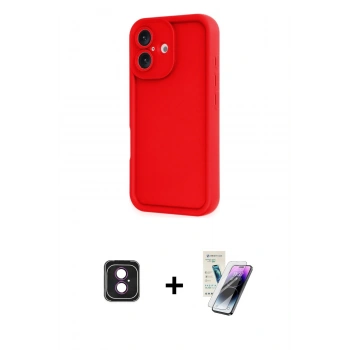MARSİLYAN™- iPhone 16 Kılıf Yankı Yansıma Özel Seri - Şeffaf Pasifik Cam Ekran Koruyucu + PVD Metal Kamera Lens - PE