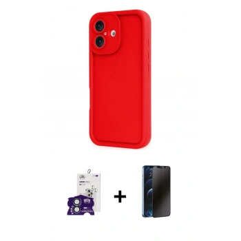 MARSİLYAN™- iPhone 16 Kılıf Yankı Yansıma Özel Seri - Siyah 3D Antistatik Hayalet Cam Ekran Koruyucu + Bilvis Titan Kamera Lens - YL