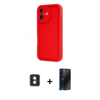 MARSİLYAN™- iPhone 16 Kılıf Yankı Yansıma Özel Seri - Siyah 3D Antistatik Hayalet Cam Ekran Koruyucu + PVD Metal Kamera Lens - MI