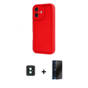 MARSİLYAN™- iPhone 16 Kılıf Yankı Yansıma Özel Seri - Siyah 3D Antistatik Hayalet Cam Ekran Koruyucu + PVD Metal Kamera Lens - YL