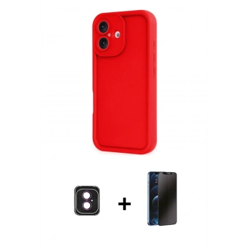 MARSİLYAN™- iPhone 16 Kılıf Yankı Yansıma Özel Seri - Siyah 3D Antistatik Hayalet Cam Ekran Koruyucu + PVD Metal Kamera Lens - PE