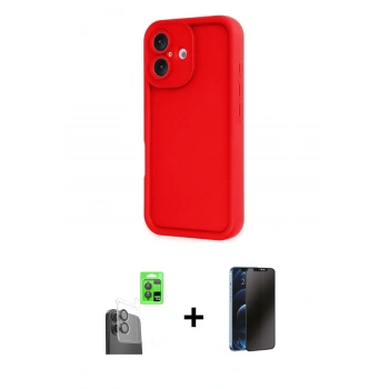 MARSİLYAN™- iPhone 16 Kılıf Yankı Yansıma Özel Seri - Siyah 3D Antistatik Hayalet Cam Ekran Koruyucu + Raze Metal Kamera Lens - SH
