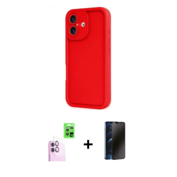 MARSİLYAN™- iPhone 16 Kılıf Yankı Yansıma Özel Seri - Siyah 3D Antistatik Hayalet Cam Ekran Koruyucu + Raze Metal Kamera Lens - PE