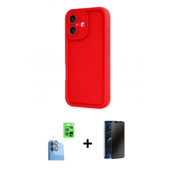 MARSİLYAN™- iPhone 16 Kılıf Yankı Yansıma Özel Seri - Siyah 3D Antistatik Hayalet Cam Ekran Koruyucu + Raze Metal Kamera Lens - LT