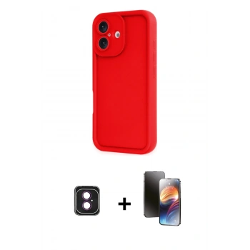 MARSİLYAN™- iPhone 16 Kılıf Yankı Yansıma Özel Seri - Siyah 3D Antistatik Mat Seramik Nano Ekran Koruyucu + PVD Metal Kamera Lens - PE