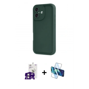 MARSİLYAN™- iPhone 16 Kılıf Yankı Yansıma Özel Seri - Siyah 3D Antistatik Seramik Nano Ekran Koruyucu + Bilvis Titan Kamera Lens - PE
